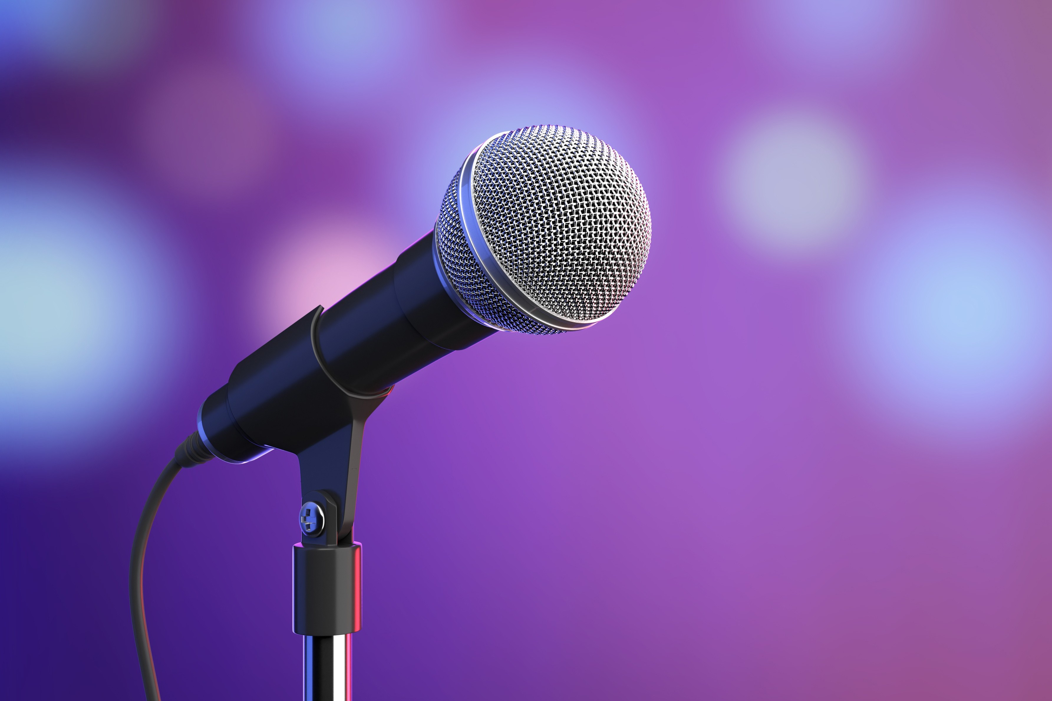 image of a microphone with a purple background